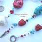 Reduced! Chunky Necklace,Turquoise & Red Color,Giant Pearls & Crystals, Ramona Beasley