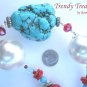 Reduced! Chunky Necklace,Turquoise & Red Color,Giant Pearls & Crystals, Ramona Beasley