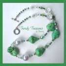 Reduced! Bold Statement Necklace,Green Color,Giant Pearls & Crystals,Artisan Crafted, Ramona Beasley