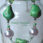 Reduced! Bold Statement Necklace,Green Color,Giant Pearls & Crystals,Artisan Crafted, Ramona Beasley