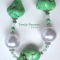 Reduced! Bold Statement Necklace,Green Color,Giant Pearls & Crystals,Artisan Crafted, Ramona Beasley