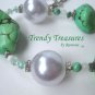 Reduced! Bold Statement Necklace,Green Color,Giant Pearls & Crystals,Artisan Crafted, Ramona Beasley