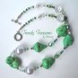 Reduced! Bold Statement Necklace,Green Color,Giant Pearls & Crystals,Artisan Crafted, Ramona Beasley