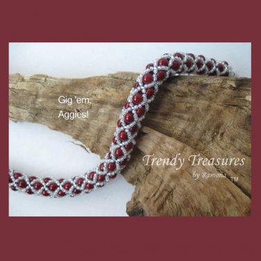Gig 'em, Aggies! Maroon & White Woven Bracelet,#TrendyTreasuresByRamona