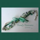 Green & White Eclectic, Crystals, Pearls, Chains, Ribbons Bracelets,#TrendyTreasuresByRamona