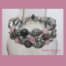 Pink,Black & Silver Coil Bracelet, Memory Wire, Three Loops, #TrendyTreasuresByRamona