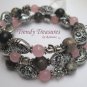 Pink,Black & Silver Coil Bracelet, Memory Wire, Three Loops, #TrendyTreasuresByRamona