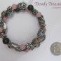Pink,Black & Silver Coil Bracelet, Memory Wire, Three Loops, #TrendyTreasuresByRamona