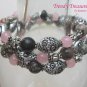 Pink,Black & Silver Coil Bracelet, Memory Wire, Three Loops, #TrendyTreasuresByRamona