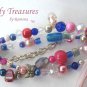 Pink, Blue and White Eclectic, Crystals, Pearls, Chains, Ribbons Bracelet,#TrendyTreasuresByRamona