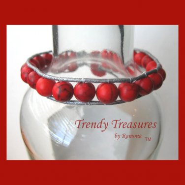 Bright Red Gemstone & Leather-like Wrap Bracelet, Pop Style, #TrendyTreasuresByRamona