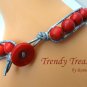Bright Red Gemstone & Leather-like Wrap Bracelet, Pop Style, #TrendyTreasuresByRamona