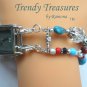 Red & Turquoise Watchband, Red Crystals, Interchangeable, Clips On,#TrendyTreasuresByRamona