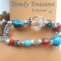 Red & Turquoise Watchband, Red Crystals, Interchangeable, Clips On,#TrendyTreasuresByRamona