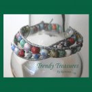 Pastel Variety Gemstone & Leather-like Wrap Bracelet, Pop Style, #TrendyTreasuresByRamona