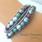 Pastel Variety Gemstone & Leather-like Wrap Bracelet, Pop Style, #TrendyTreasuresByRamona