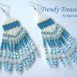 Turquoise,White,Silver Beaded Dangle Earrings,Hand Woven, #TrendyTreasuresByRamona