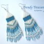 Turquoise,White,Silver Beaded Dangle Earrings,Hand Woven, #TrendyTreasuresByRamona