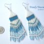 Turquoise,White,Silver Beaded Dangle Earrings,Hand Woven, #TrendyTreasuresByRamona
