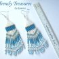 Turquoise,White,Silver Beaded Dangle Earrings,Hand Woven, #TrendyTreasuresByRamona