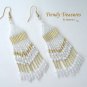 Gold & White Beaded Dangle Earrings, Native American Style,#TrendyTreasuresByRamona