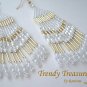 Gold & White Beaded Dangle Earrings, Native American Style,#TrendyTreasuresByRamona