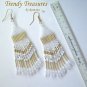 Gold & White Beaded Dangle Earrings, Native American Style,#TrendyTreasuresByRamona