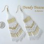 Gold & White Beaded Dangle Earrings, Native American Style,#TrendyTreasuresByRamona