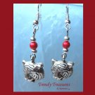Tiger Head Charm Earrings,Red Miracle Beads,Tibet silver charms, #TrendyTreasuresByRamona,