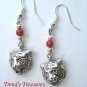 Tiger Head Charm Earrings,Red Miracle Beads,Tibet silver charms, #TrendyTreasuresByRamona,