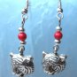 Tiger Head Charm Earrings,Red Miracle Beads,Tibet silver charms, #TrendyTreasuresByRamona,