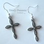 Cross Earrings,Black Oval Inlays,Tibet Silver, Charms,#TrendyTreasuresByRamona,