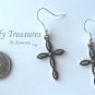 Cross Earrings,Black Oval Inlays,Tibet Silver, Charms,#TrendyTreasuresByRamona,