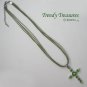 Green Swarovski Rhinestones Cross Pendant Necklace, Green Cords