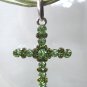 Green Swarovski Rhinestones Cross Pendant Necklace, Green Cords