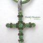 Green Swarovski Rhinestones Cross Pendant Necklace, Green Cords