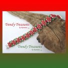 Red & Green Crystal Woven Bracelet,Fancy Bead Weaving,#TrendyTreasuresByRamona