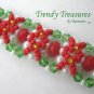 Red & Green Crystal Woven Bracelet,Fancy Bead Weaving,#TrendyTreasuresByRamona