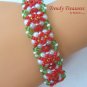 Red & Green Crystal Woven Bracelet,Fancy Bead Weaving,#TrendyTreasuresByRamona
