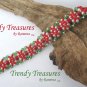 Red & Green Crystal Woven Bracelet,Fancy Bead Weaving,#TrendyTreasuresByRamona