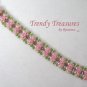 Pink & Green Crystal Woven Bracelet,Fancy Bead Weaving,#TrendyTreasuresByRamona