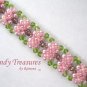 Pink & Green Crystal Woven Bracelet,Fancy Bead Weaving,#TrendyTreasuresByRamona