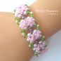 Pink & Green Crystal Woven Bracelet,Fancy Bead Weaving,#TrendyTreasuresByRamona