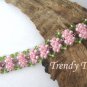 Pink & Green Crystal Woven Bracelet,Fancy Bead Weaving,#TrendyTreasuresByRamona
