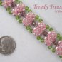Pink & Green Crystal Woven Bracelet,Fancy Bead Weaving,#TrendyTreasuresByRamona