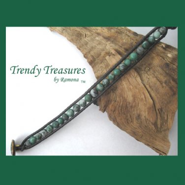 Forest Green Gemstone & Leatherette Wrap Bracelet, Pop Style, #TrendyTreasuresByRamona