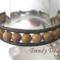 Light Brown Gemstone & Leatherette Wrap Bracelet, Pop Style, #TrendyTreasuresByRamona