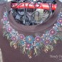 Sparkling Elegant Neckline,Lace,Bling Rhinestone Embellished T-shirt, New,Brown