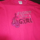 Bling Rhinestone Embellished T-shirt,New,Fight, Boxing Gloves Design, Breast Cancer