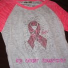 Bling Rhinestone Embellished T-shirt,New,Pink Ribbon Peace Hope Design, Breast Cancer